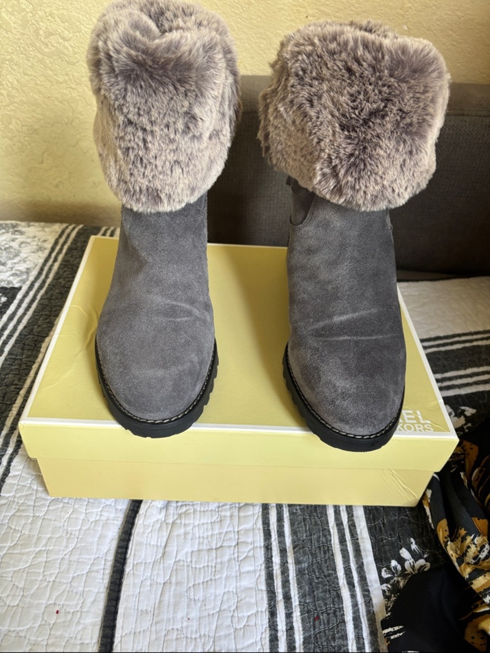 Talbots Grey Suede Faux-Fur Cuff Winter Boots
